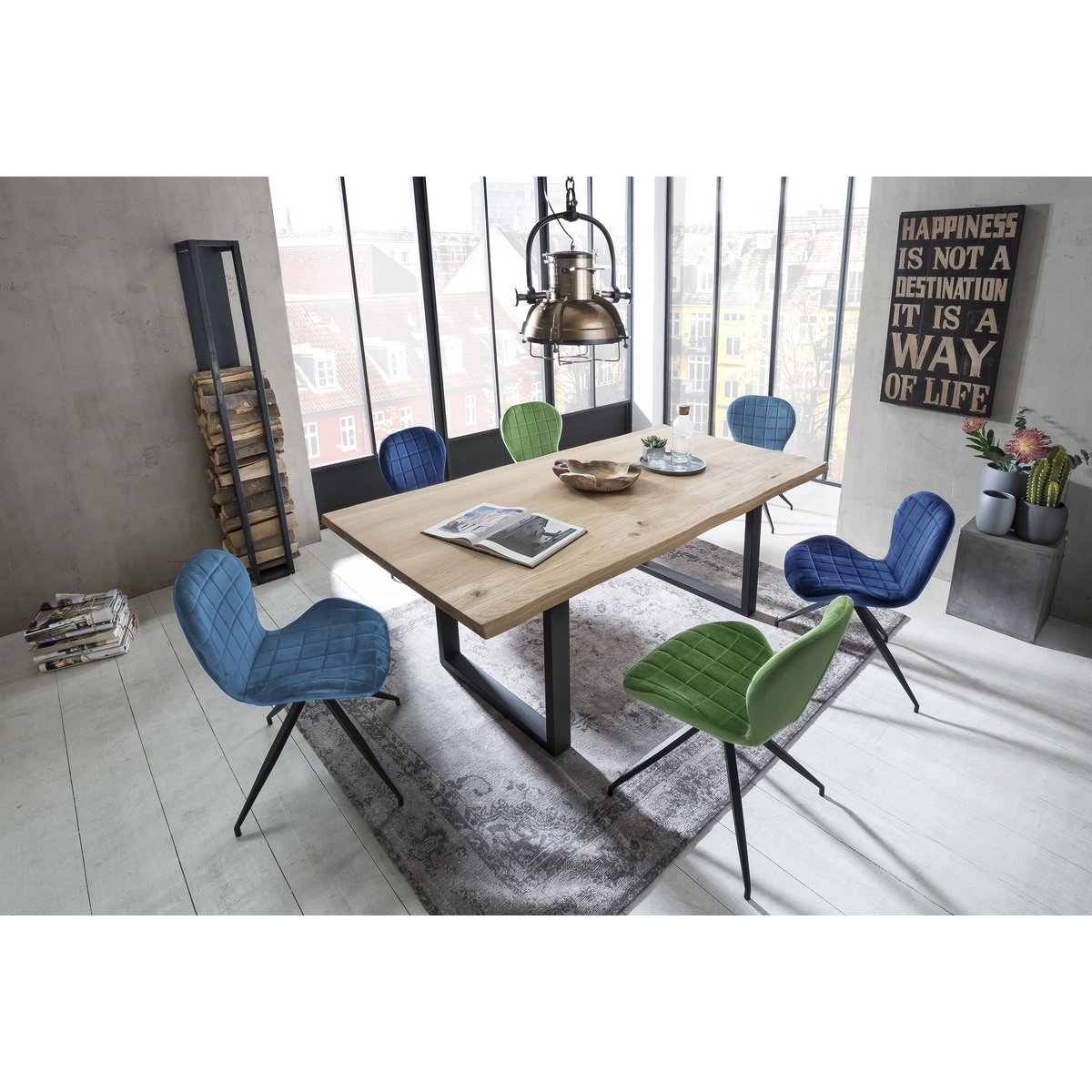 Tisch 200x100 cm, Wildeiche, schwarzes Gestell
