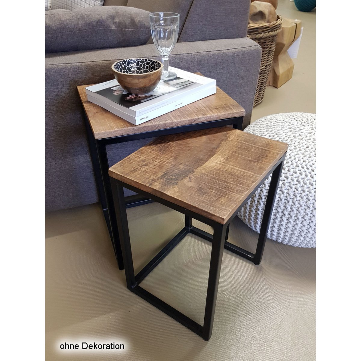 Beistelltisch Holz Satztisch Set 2 Stück Wohnzimmer Tisch Couchtisch Dallas Metall Gestell