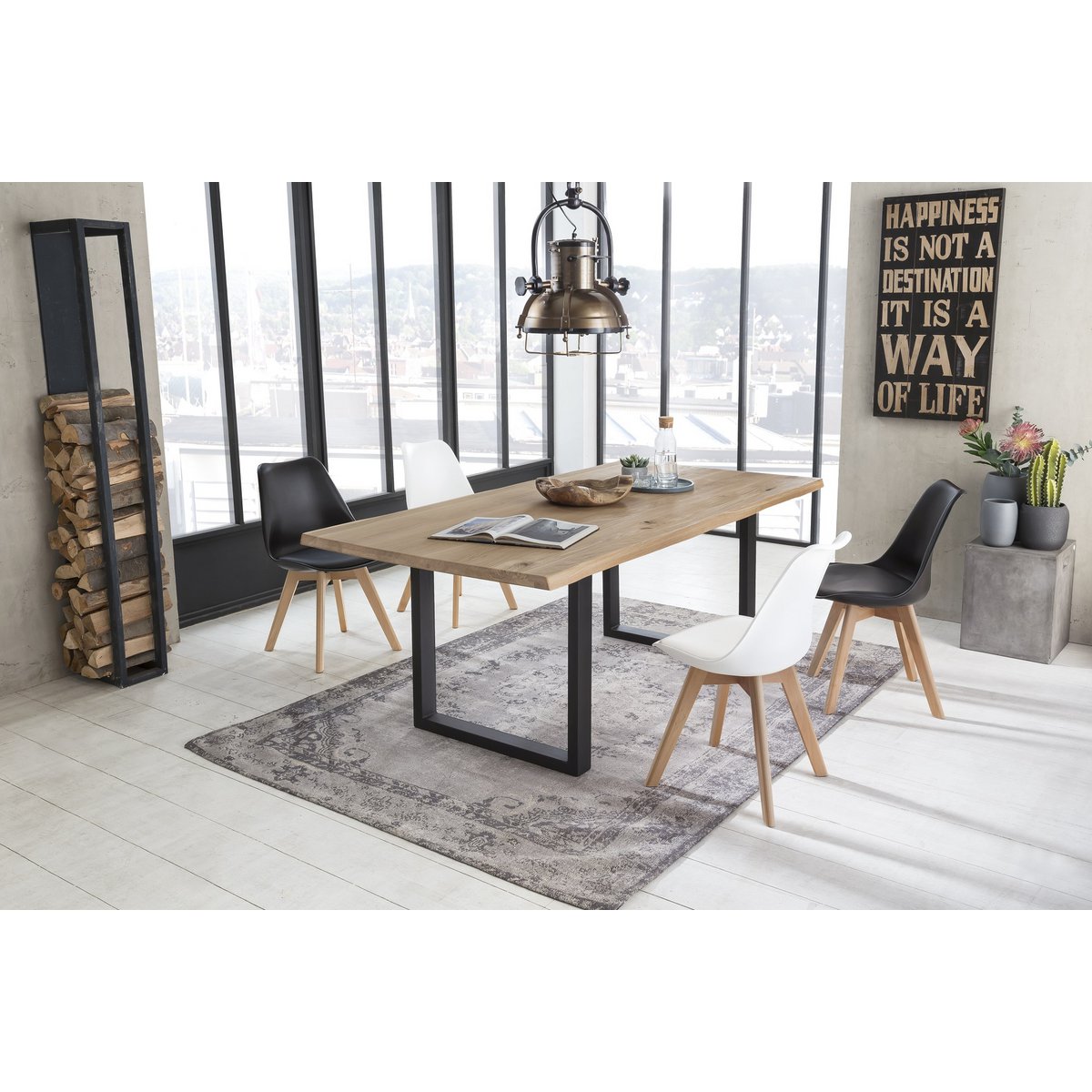Tisch 200x100 cm, Wildeiche, schwarzes Gestell