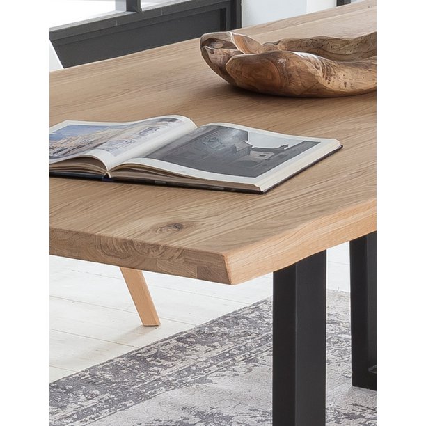 Tisch 200x100 cm, Wildeiche, schwarzes Gestell
