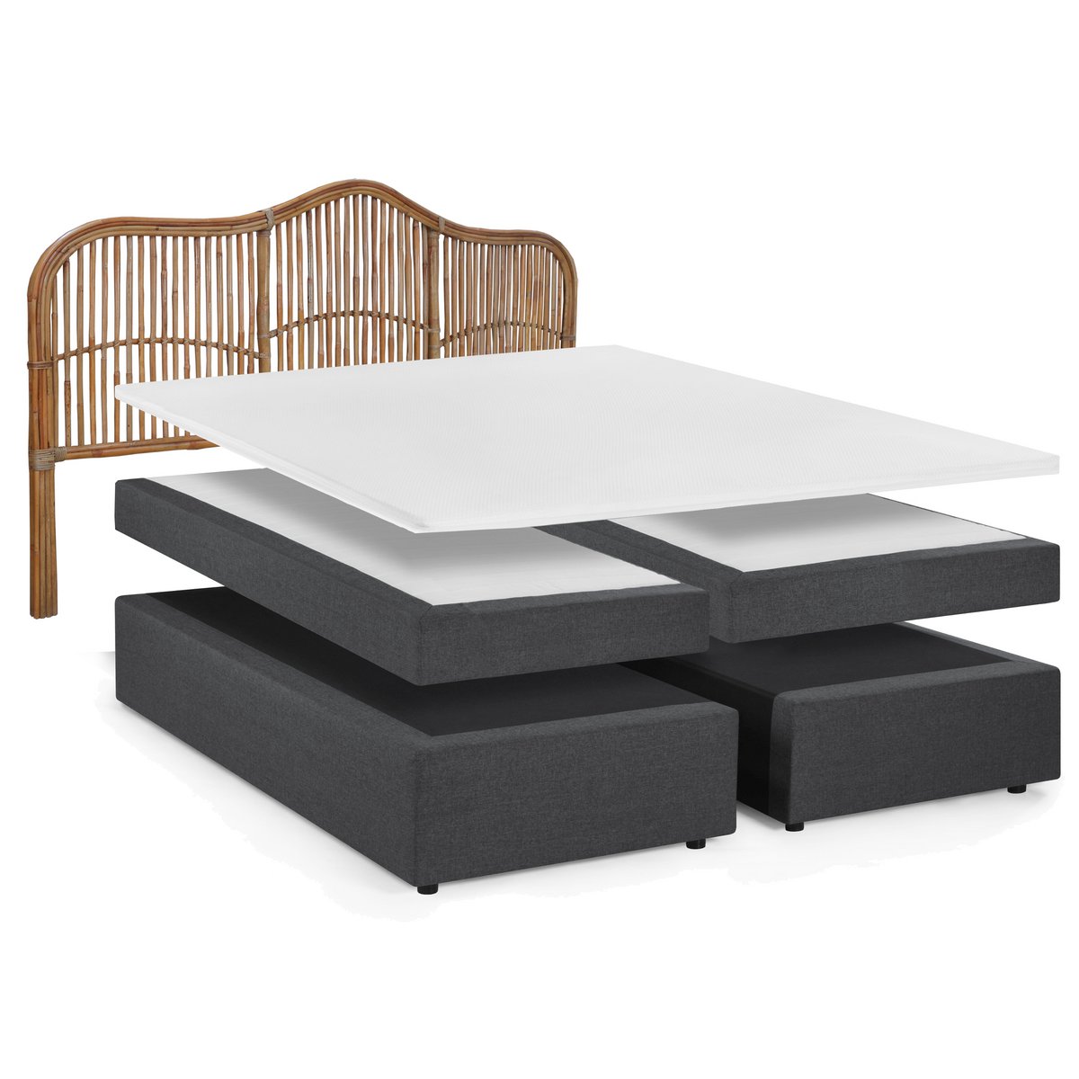 Boxspringbett mit Rattan-Kopfteil