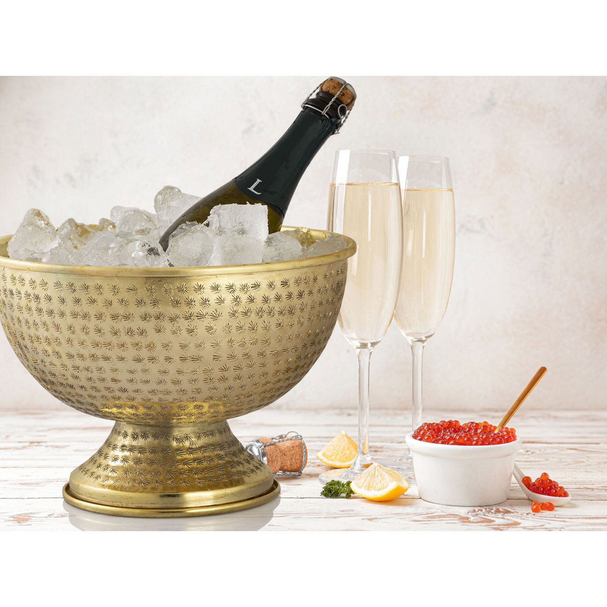 Flaschenkühler Weinkühler 4-teilig Metall ø 29 cm Sektkühler rund silber gold Eiskühler Champagner