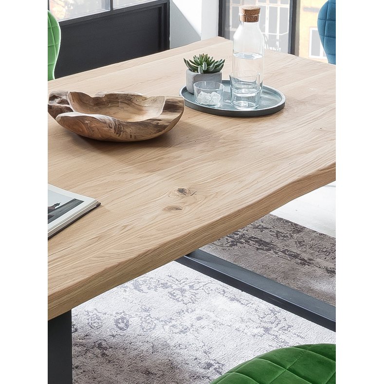Tisch 200x100 cm, Wildeiche, schwarzes Gestell