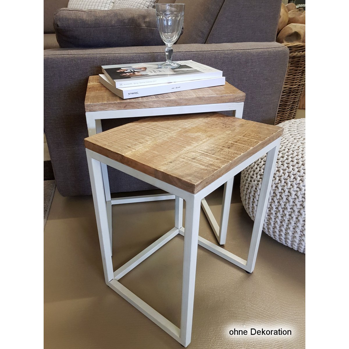 Beistelltisch Holz Satztisch Set 2 Stück Wohnzimmer Tisch Couchtisch Dallas Metall Gestell