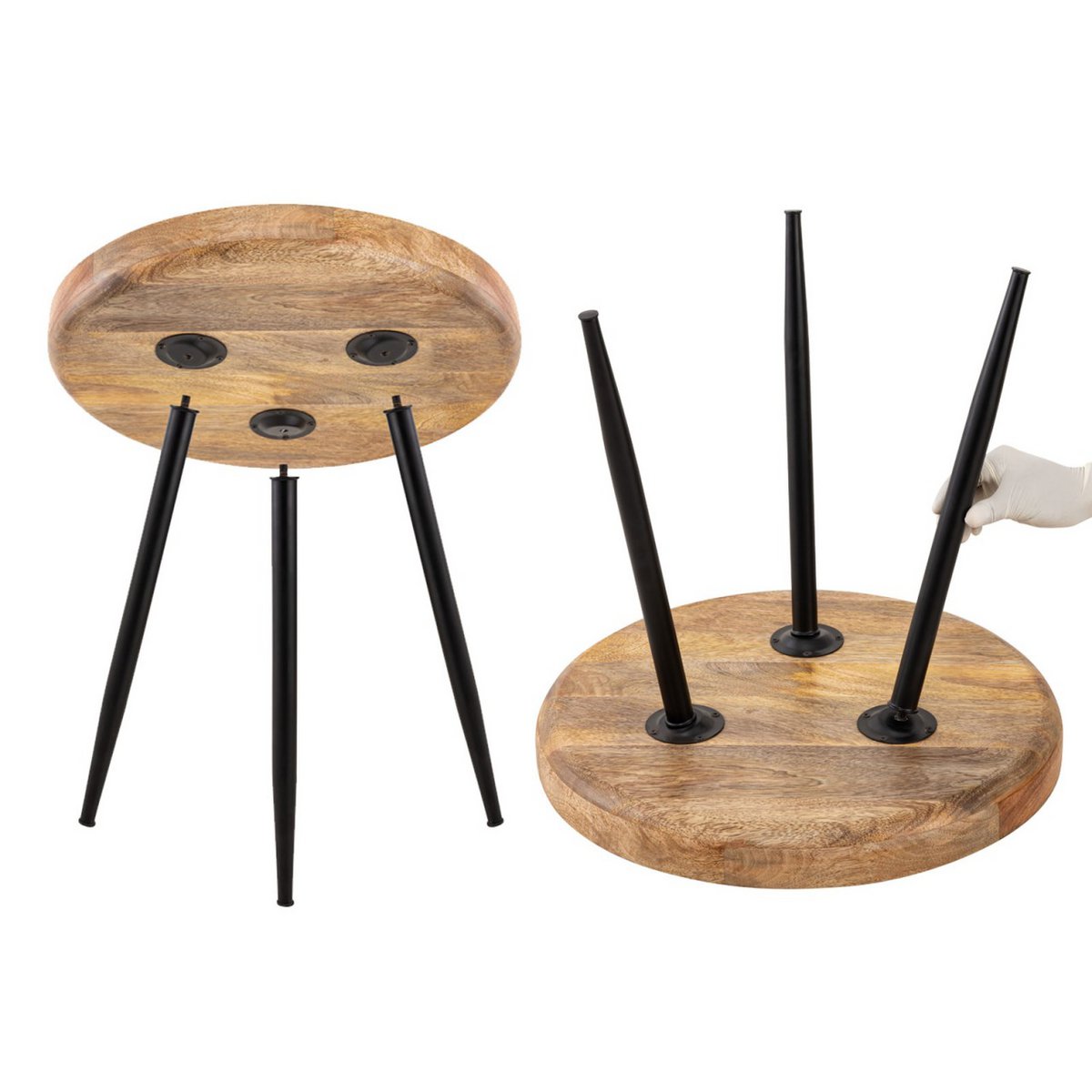 Beistelltisch Holz rund ø 40 o. 50cm Vancouver Couchtisch Wohnzimmer Tisch Metall-Füße schwarz matt