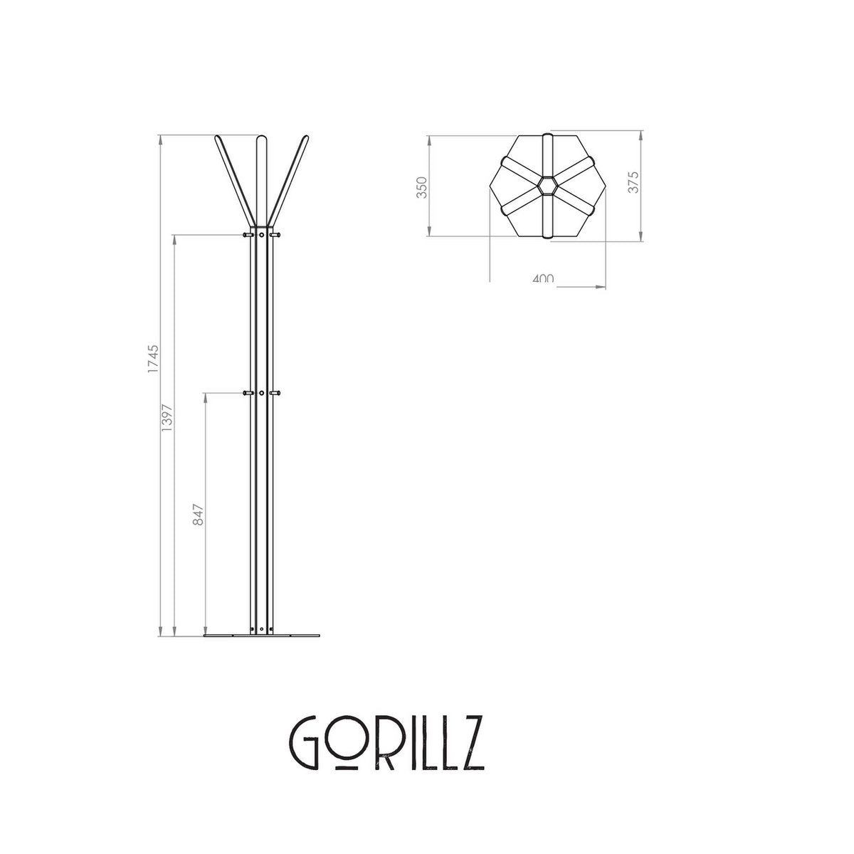 Gorillz Molto - Industrial - Standgarderobe - 14 Kleiderhaken - Gelb