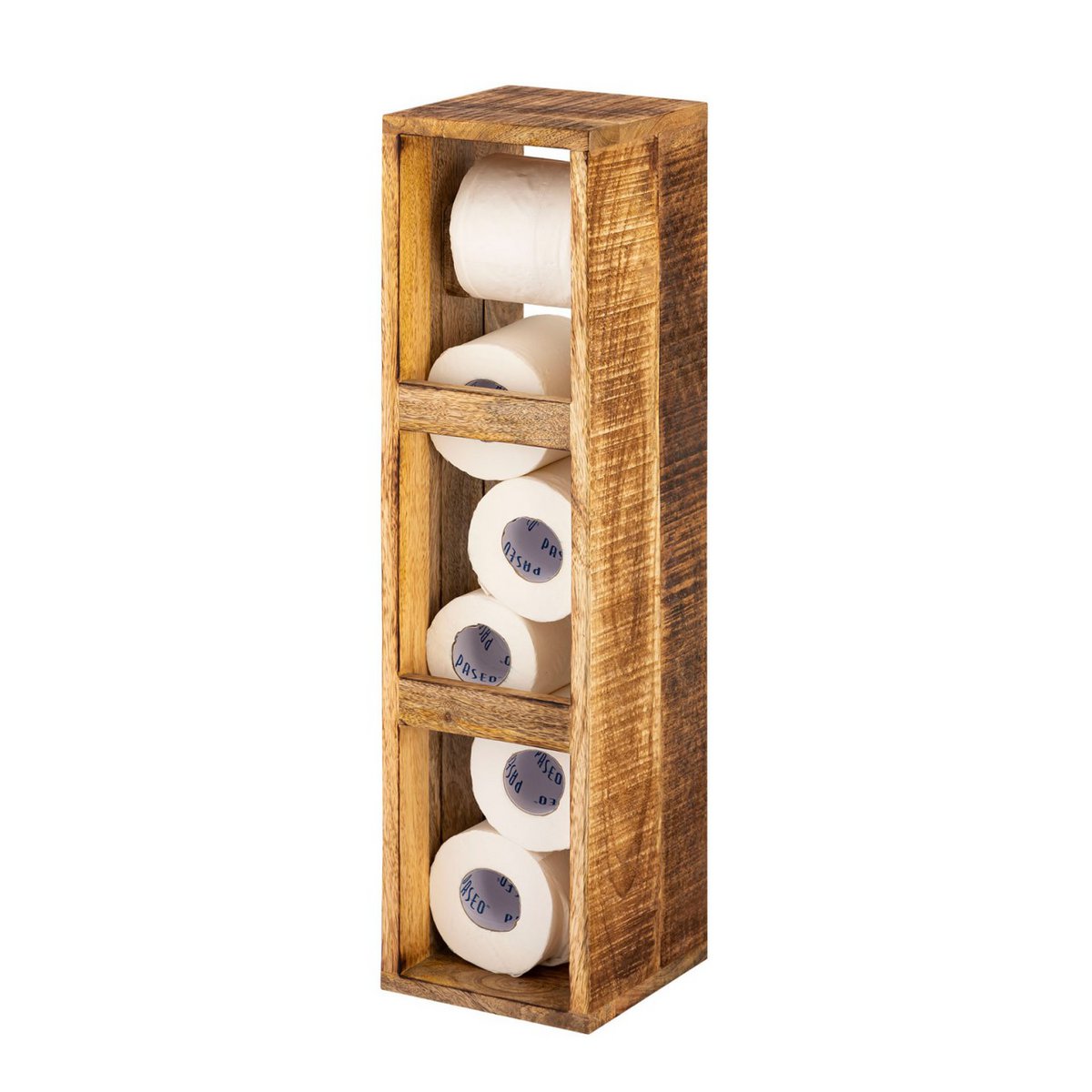 Klopapierhalter Toilettenpapierhalter Holz 17x17 H 65 cm Klorollenhalter quadratisch Mangoholz