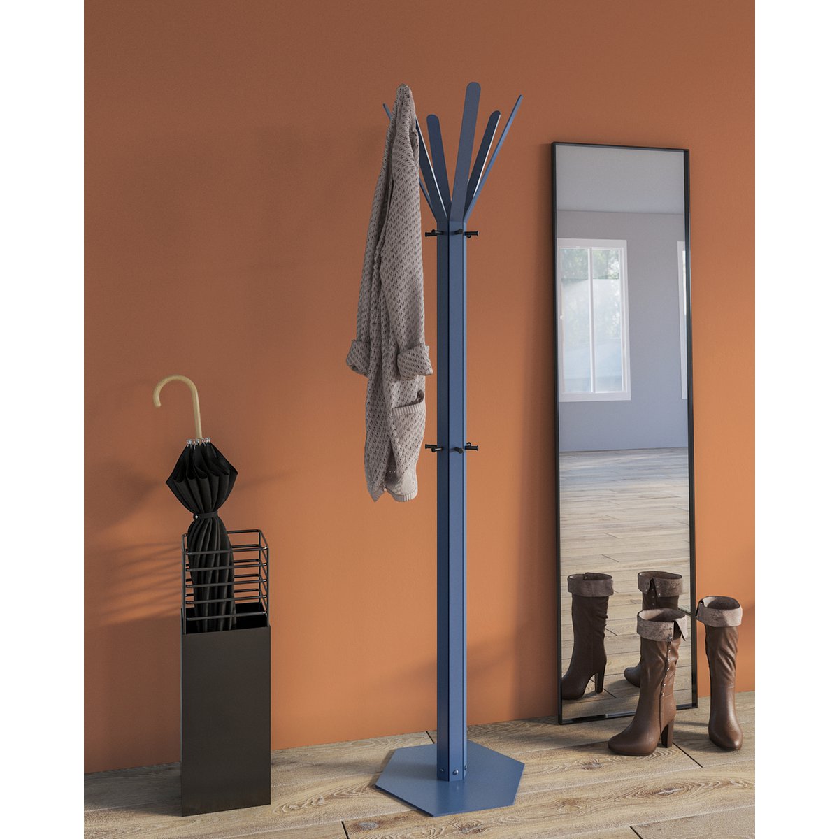 Gorillz Molto - Industrial - Standgarderobe - 14 Kleiderhaken - Blau - Metall