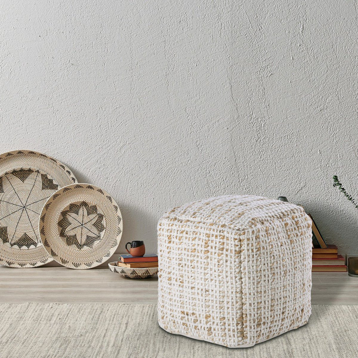 Sitzpouf quadratisch Sitzhocker Jute 40x40x40cm Deko Hocker natur Jutehocker Bodenkissen Fußhocker