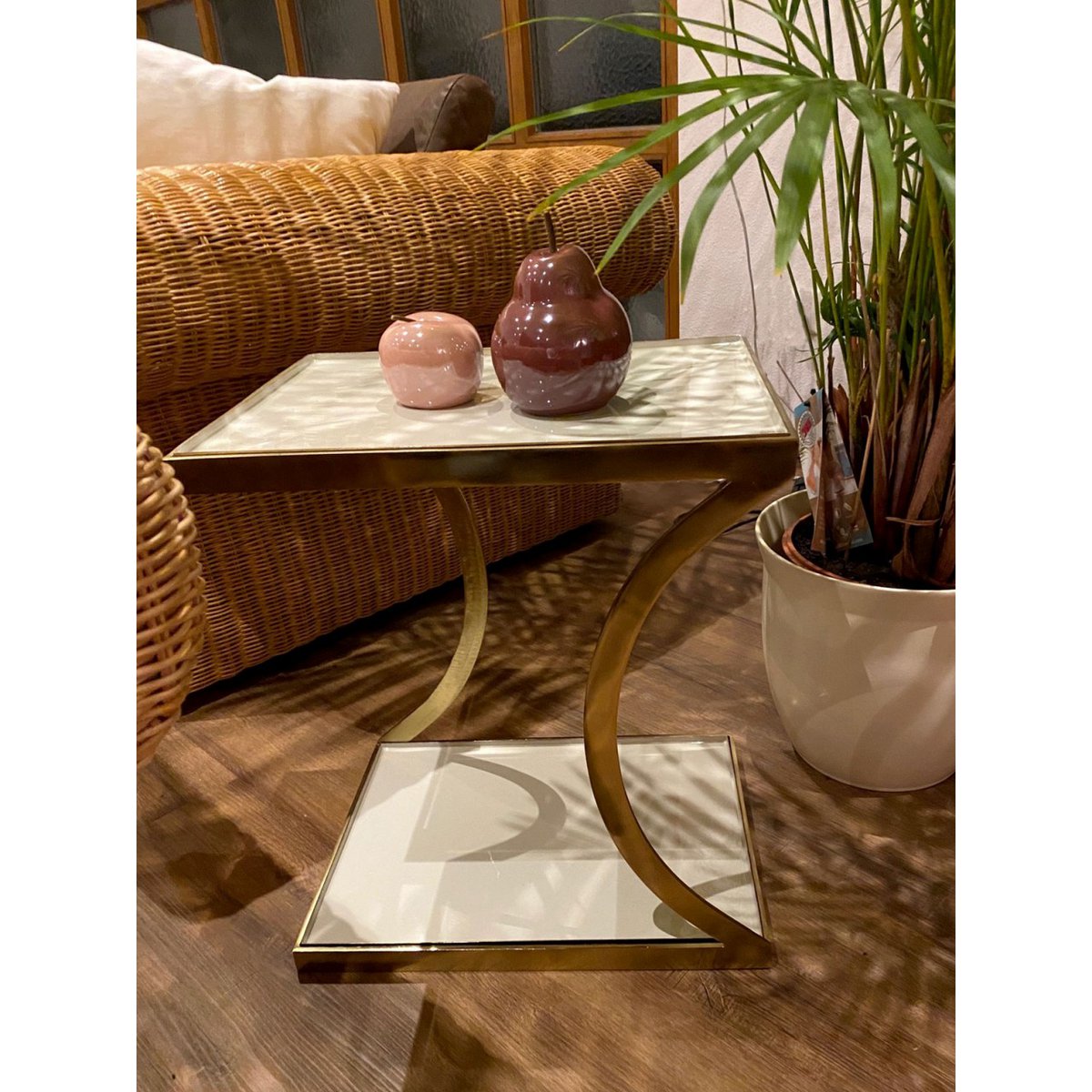 Beistelltisch weiß Dekotisch eckig 40 H 45 cm Lampentisch Sofatisch Eden Tisch Metall gold