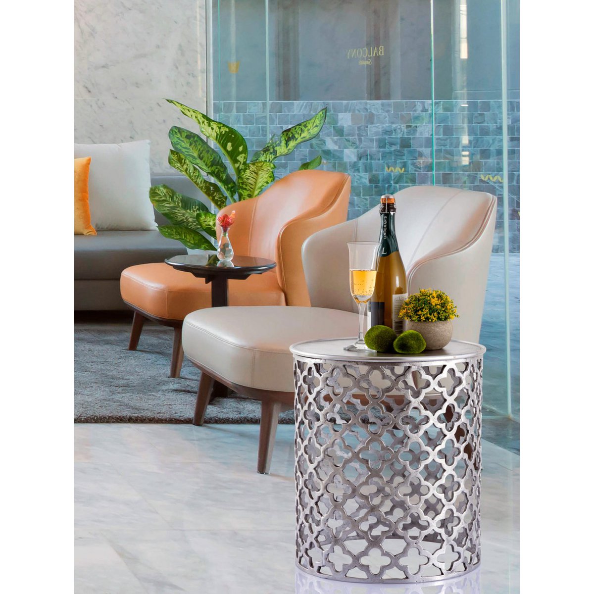 Dekotisch Metall Beistelltisch ø 40 x 45 cm rund Kairo silber o. gold Aluminium Orientalisch