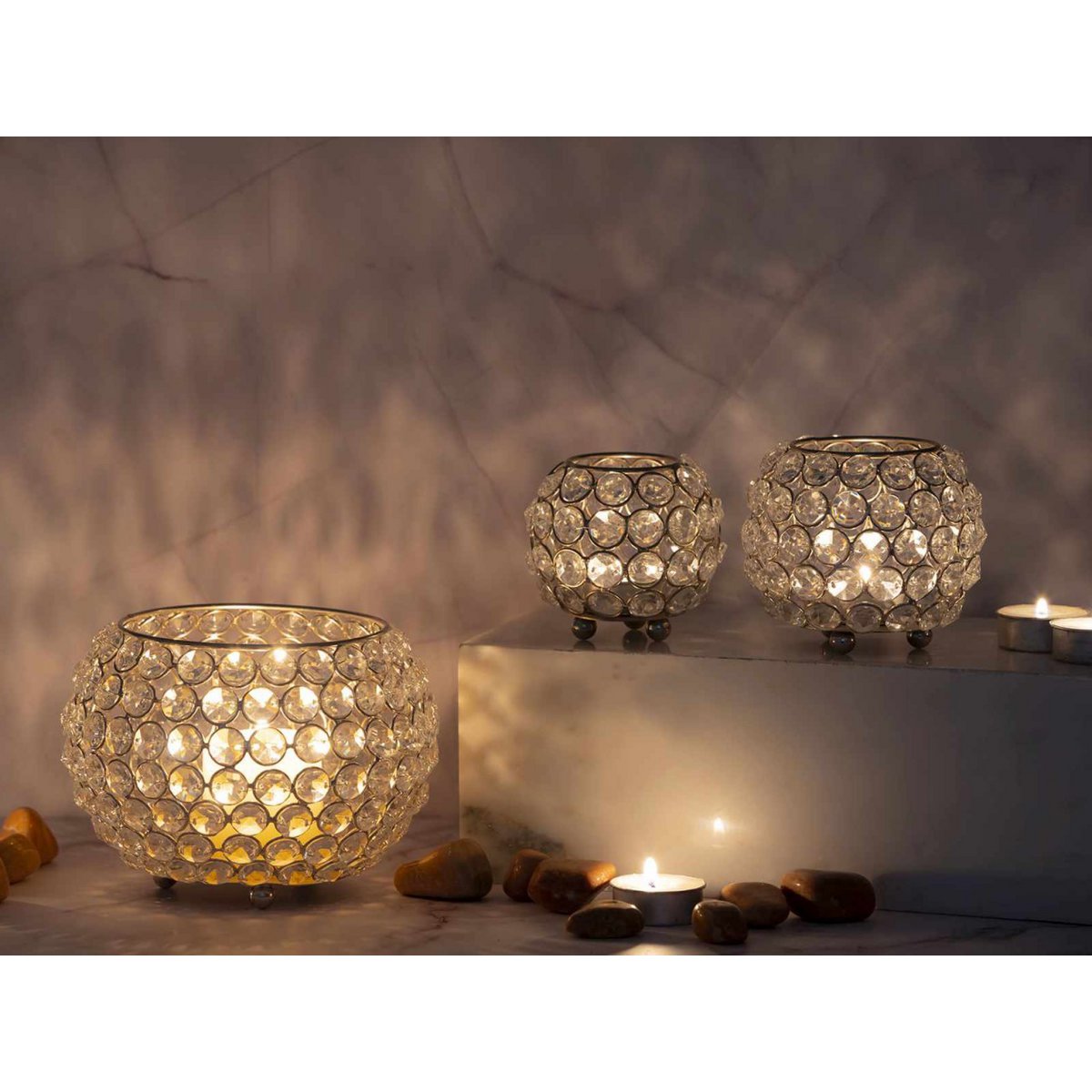 Teelichthalter Kerzenhalter Set 3-teilig Crystal Kerzenständer gold o. silber Vintage Kristall