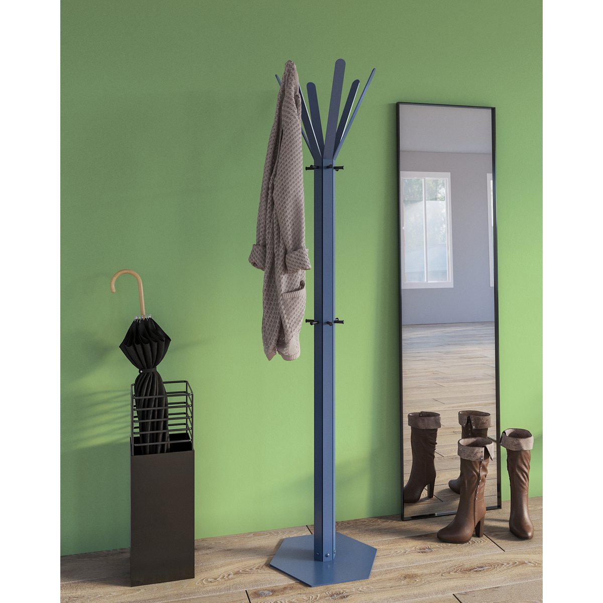 Gorillz Molto - Industrial - Standgarderobe - 14 Kleiderhaken - Blau - Metall