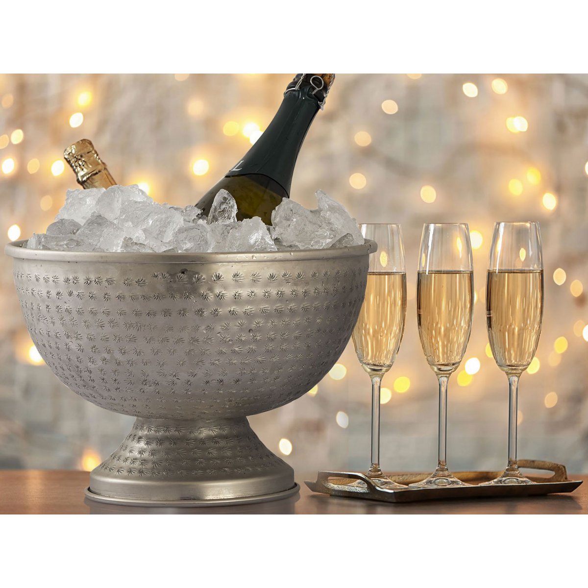 Flaschenkühler Weinkühler 4-teilig Metall ø 29 cm Sektkühler rund silber gold Eiskühler Champagner