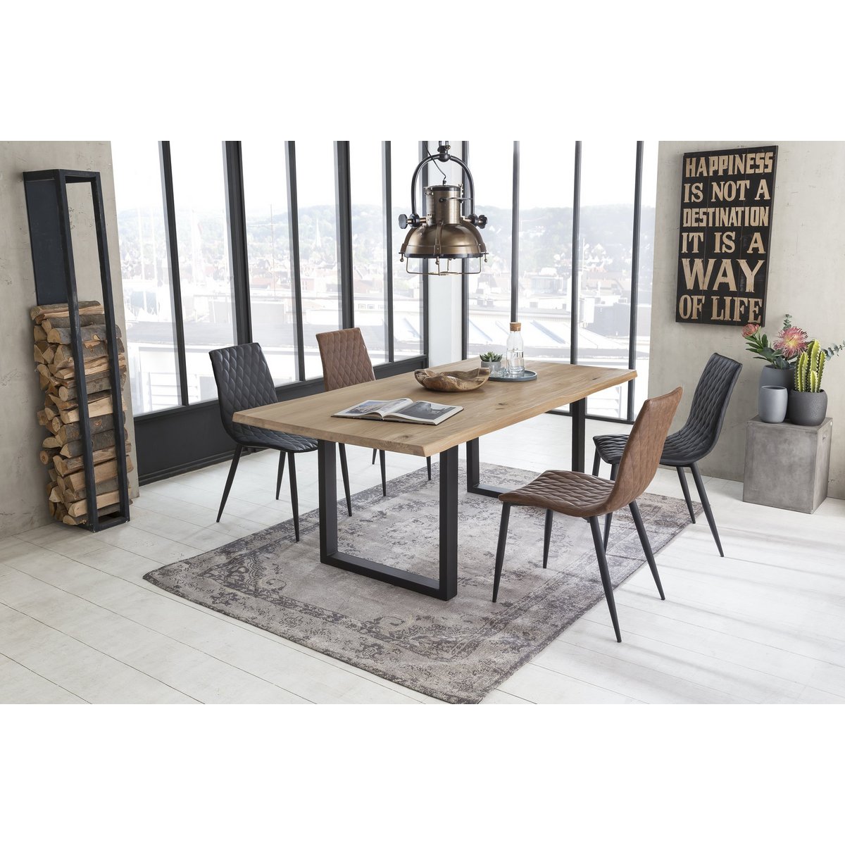 Tisch 200x100 cm, Wildeiche, schwarzes Gestell