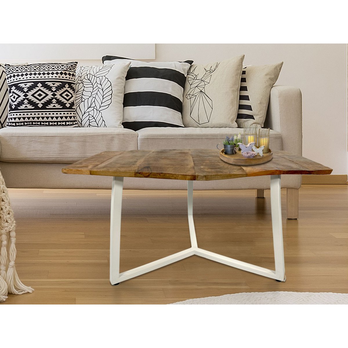 Couchtisch 74 x 56 cm nachhaltig Wohnzimmer Tisch Beistelltisch Lyon Metall-Gestell