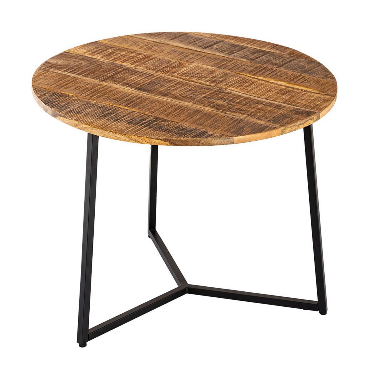 Couchtisch rund Beistelltisch Massivholz ø 56cm Wohnzimmertisch La Palma Metall Gestell schwarz