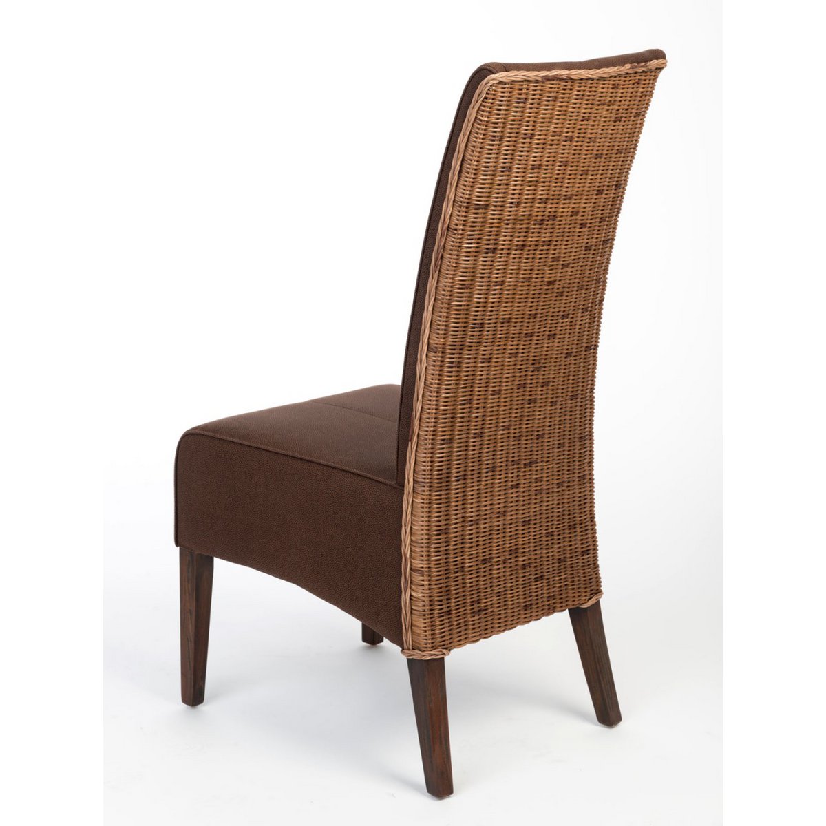Rattanstühle Set 4 Stück Esszimmer Stühle Antonio Polsterstühle braun Polster Wildleder-Optik cognac