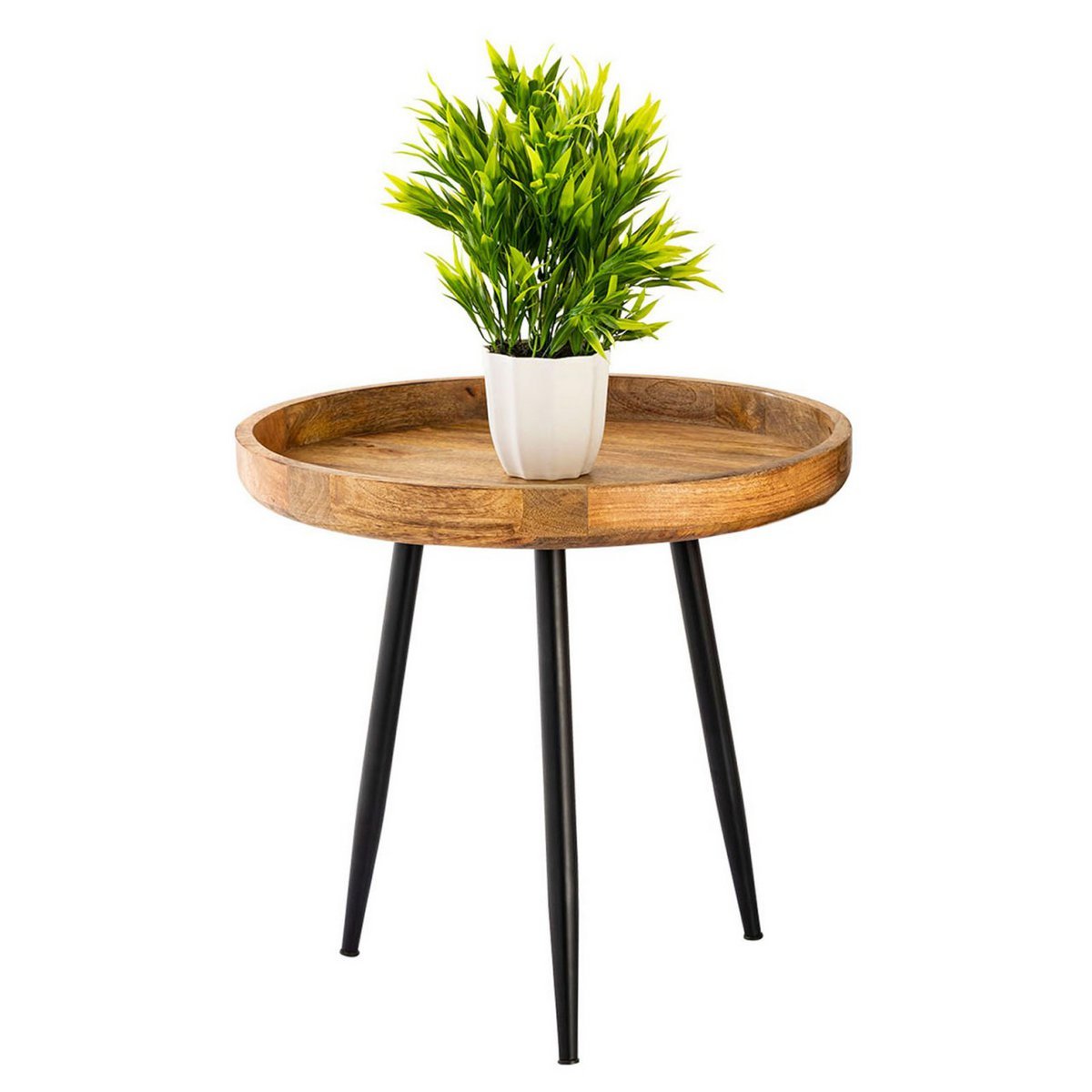 Beistelltisch Holz rund ø 40 o. 50cm Vancouver Couchtisch Wohnzimmer Tisch Metall-Füße schwarz matt