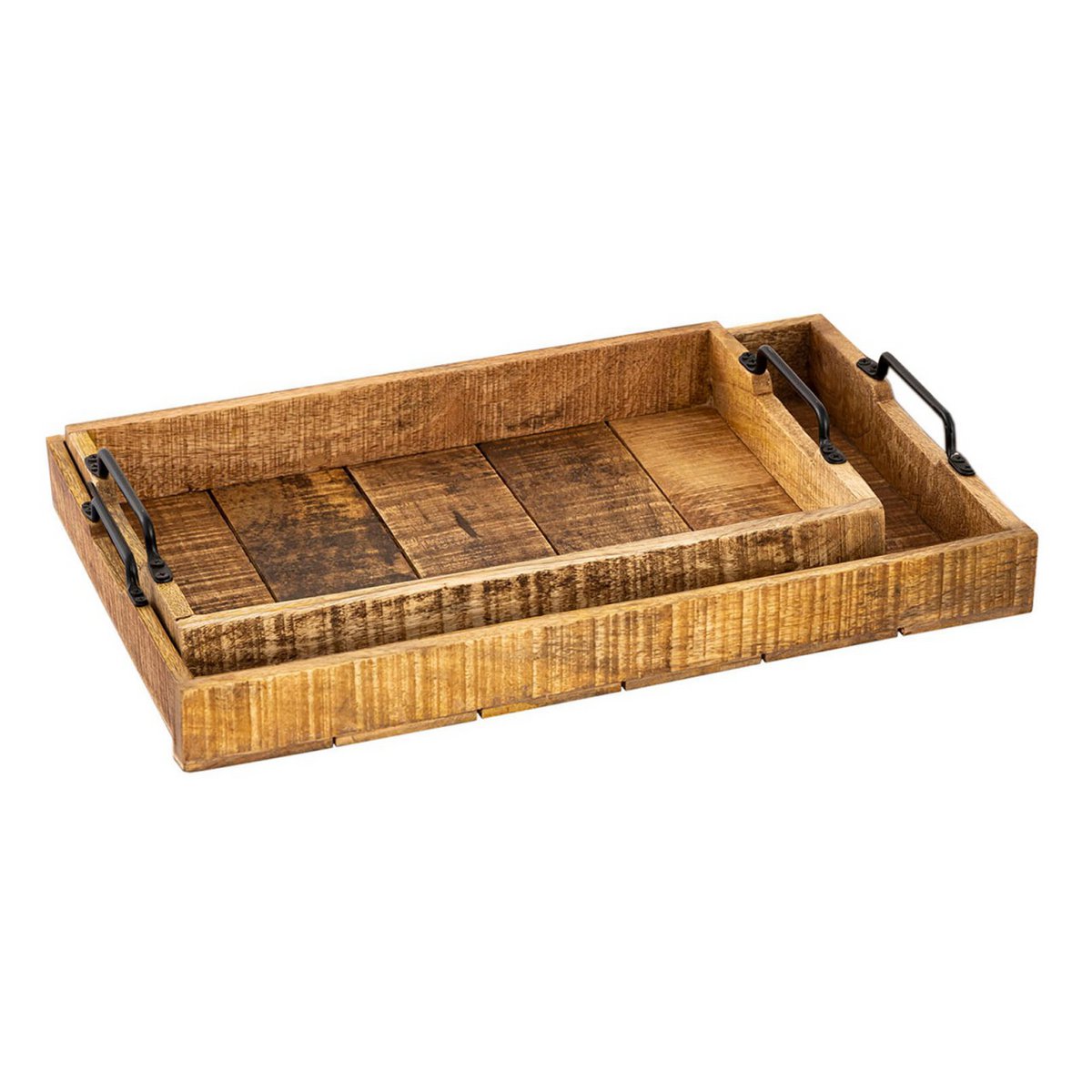 Serviertablett Holztablett Set 2 Stück 46x31cm Tablett Holz Serviertablett Deko Tablett Mangoholz