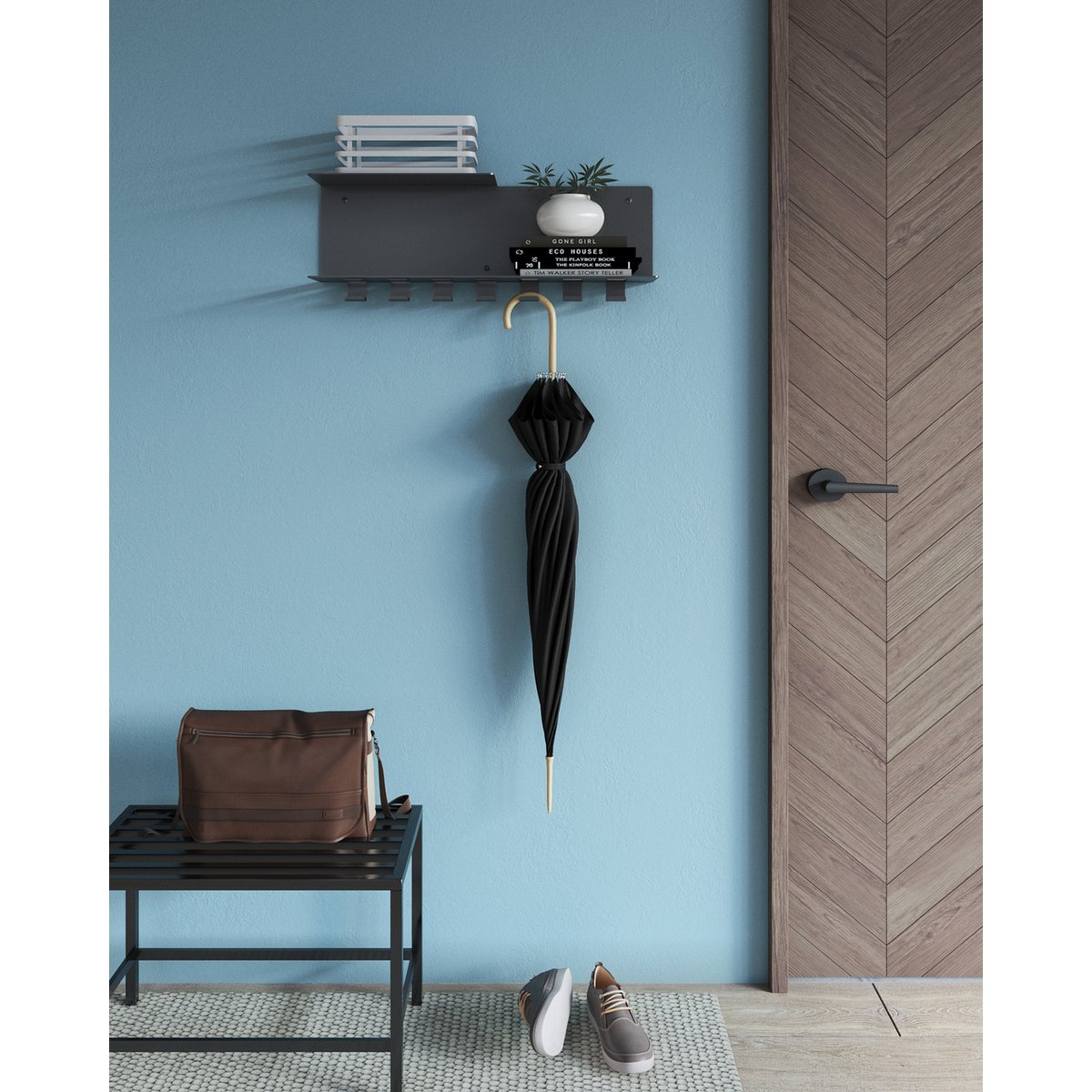 Gorillz Plenck - Wandgarderobe - mit Hutablage -Kleiderschrank - Schwarz