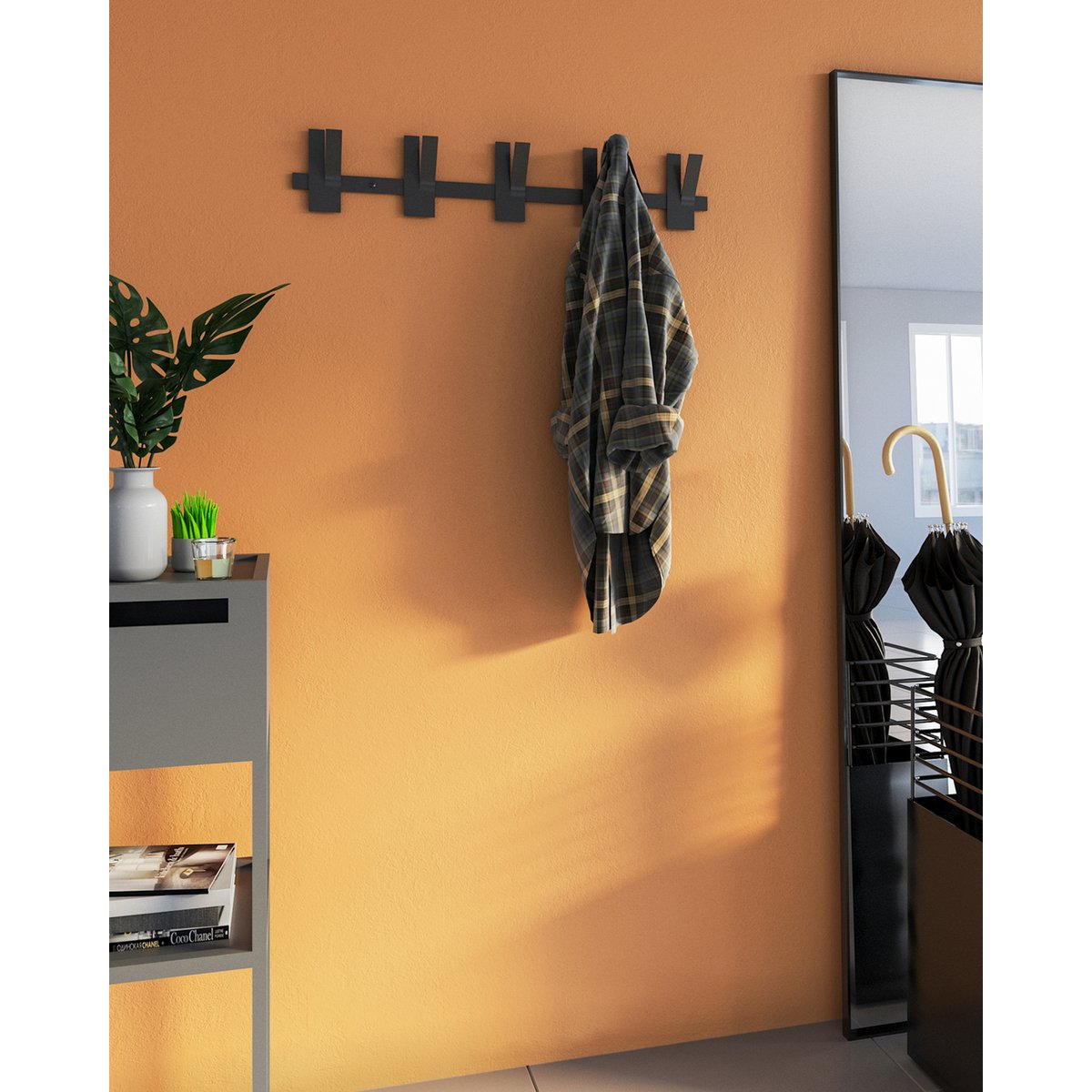 Gorillz Incision - Garderobenleiste – Wandgarderobe – 10 Garderobenhaken – Metall – Schwarz