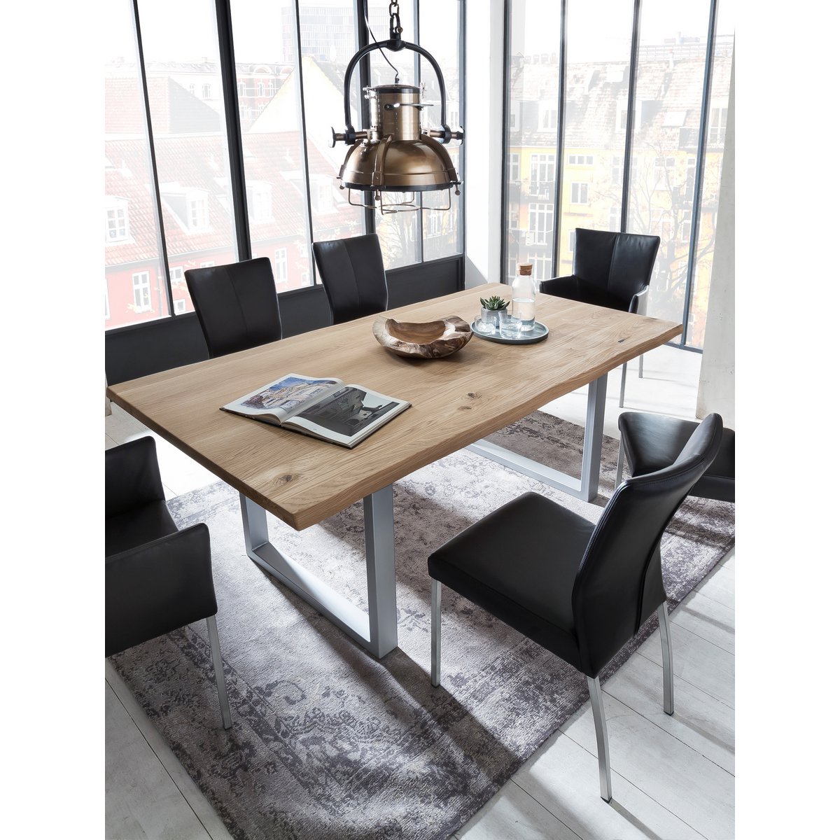 Tisch 180x90 cm, Wildeiche, silbernes Gestell