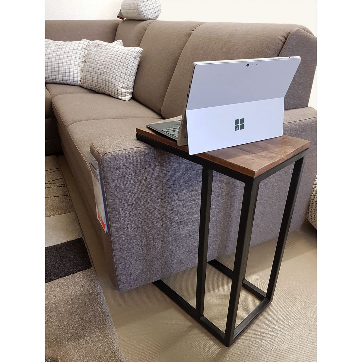 Beistelltisch Holz 25x61x40 cm Sofatisch Laptoptisch C-Tisch Liverpool Metall Gestell