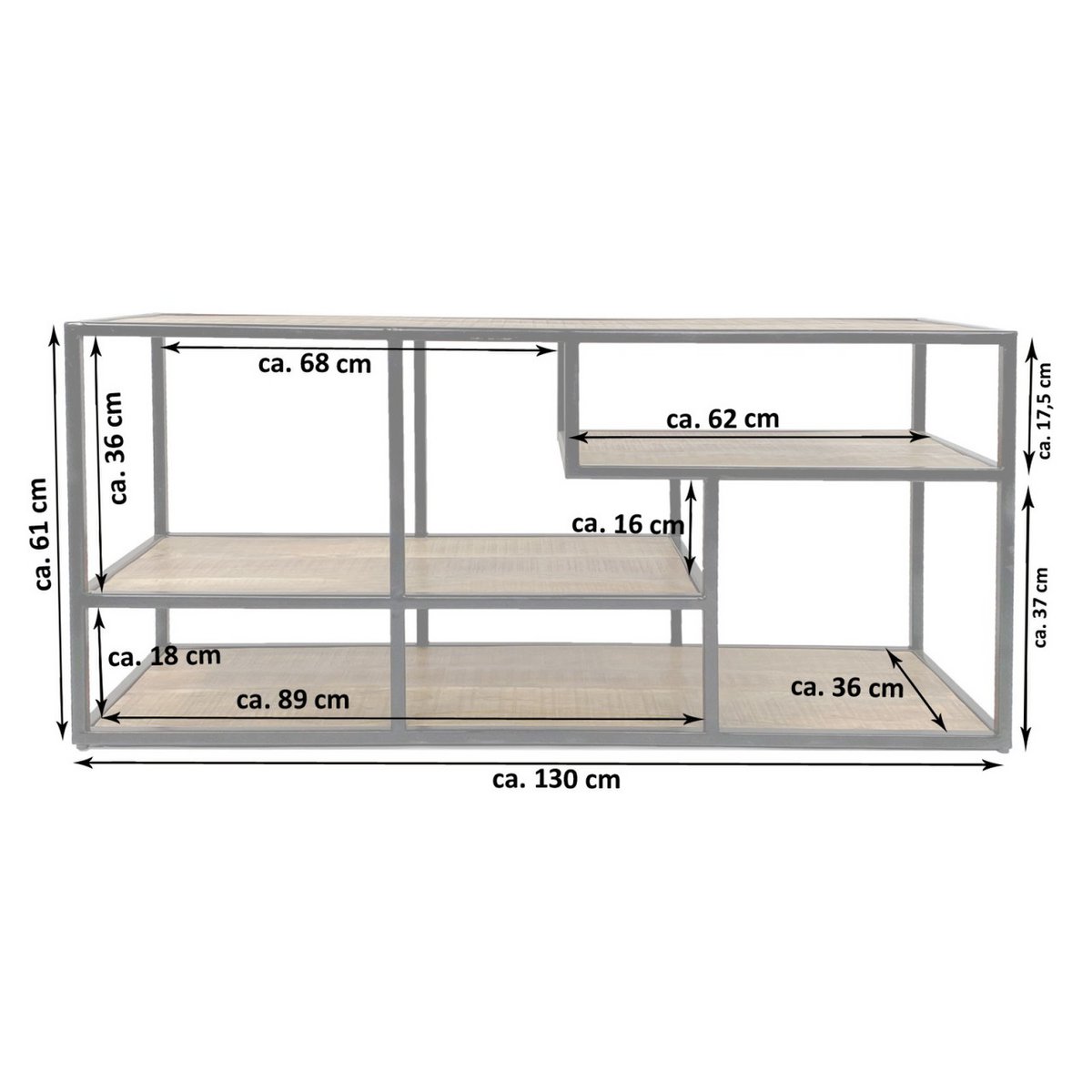 Standregal Raumteiler Bücher Regal Medienregal Bücherbord 130x60x36cm Liverpool Metall-Gestell schwa