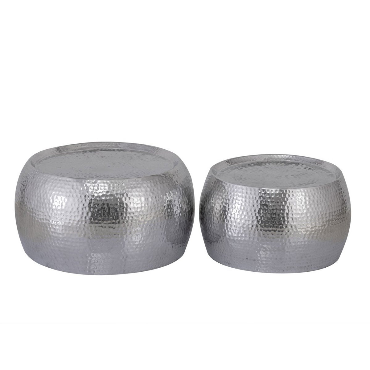 Couchtisch 2er Set Dakar rund ø 55/43 x H 30/28 cm silber Aluminium gehämmert