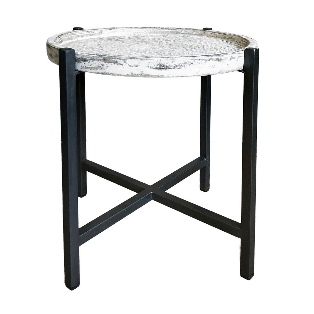 Beistelltisch ø46xH45cm Couchtisch Wohnzimmer-Tisch rund Omaha Metall-Gestell altsilber