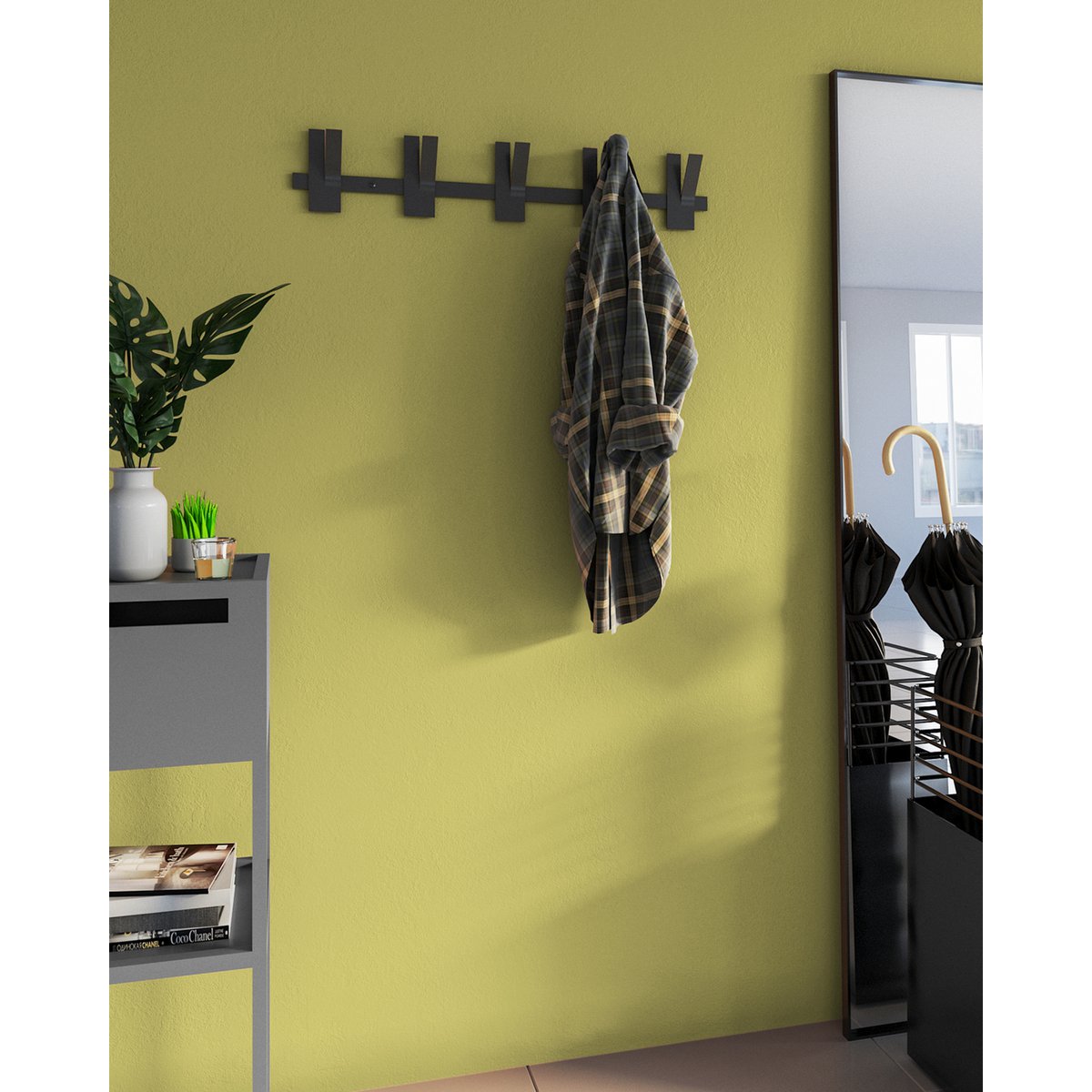 Gorillz Incision - Garderobenleiste – Wandgarderobe – 10 Garderobenhaken – Metall – Schwarz