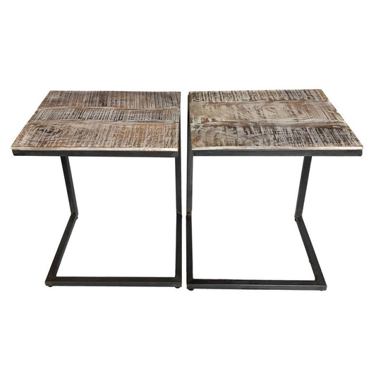 Couchtisch 2er Set B 40 H 51 cm Wohnzimmer-Tisch-Set Beistelltisch Atlanta Metall Gestell