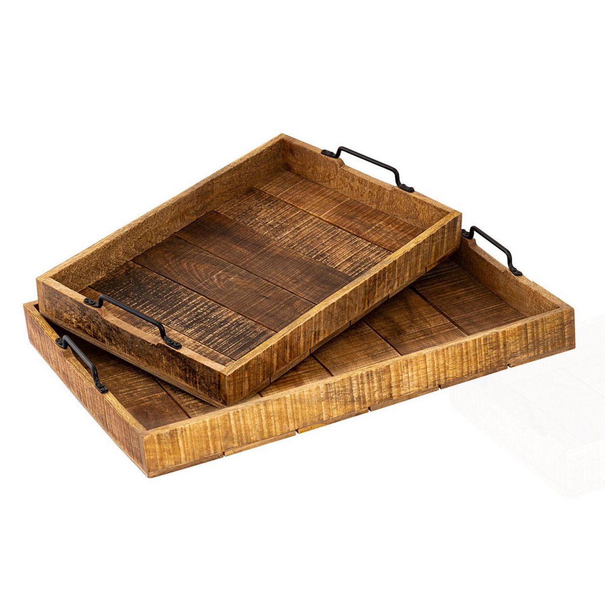 Serviertablett Holztablett Set 2 Stück 46x31cm Tablett Holz Serviertablett Deko Tablett Mangoholz