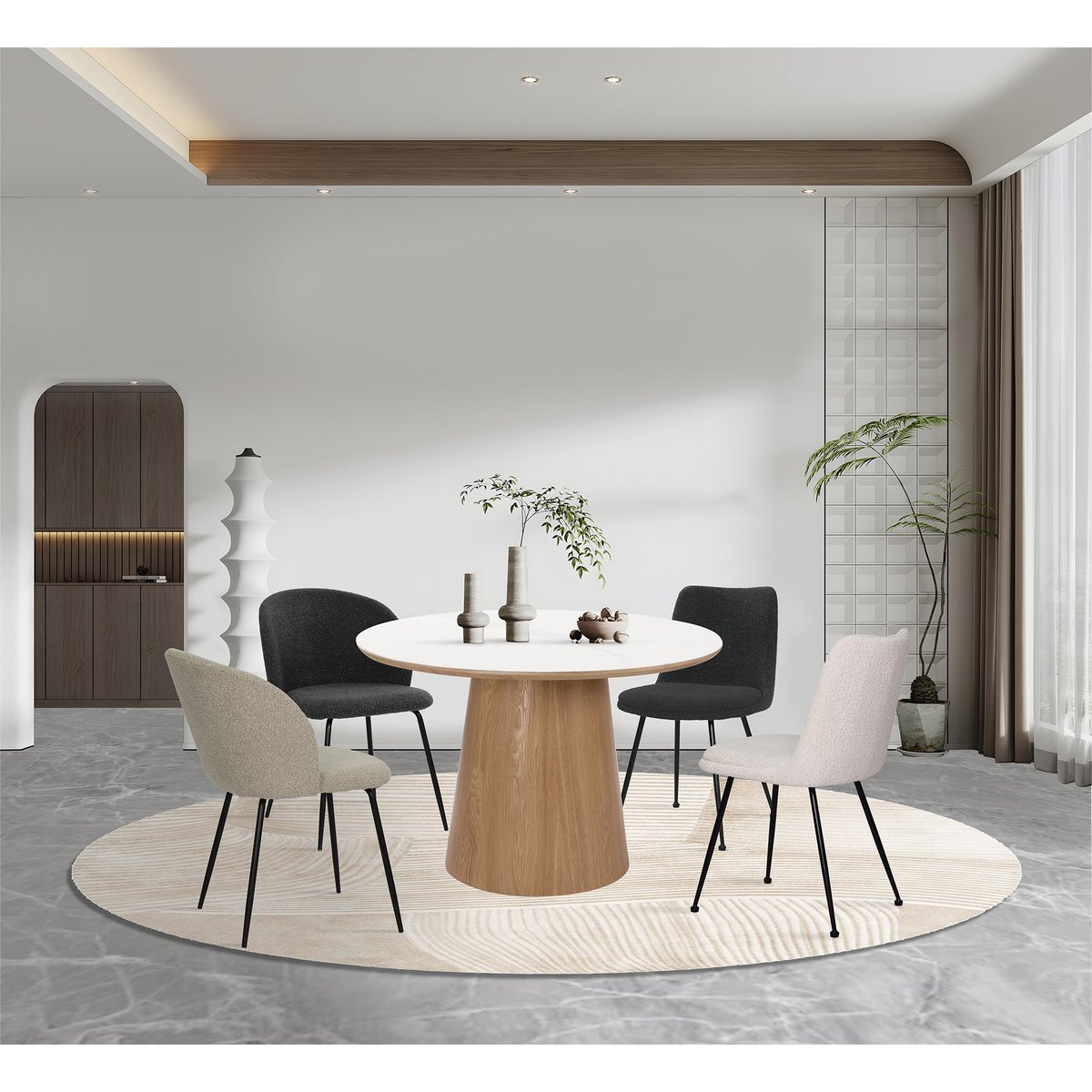 Stuhl 2er Set mit Bouclé-Bezug