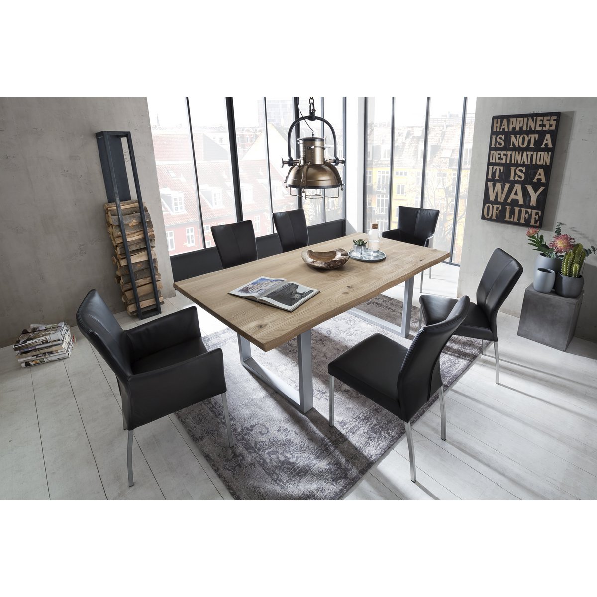 Tisch 180x90 cm, Wildeiche, silbernes Gestell
