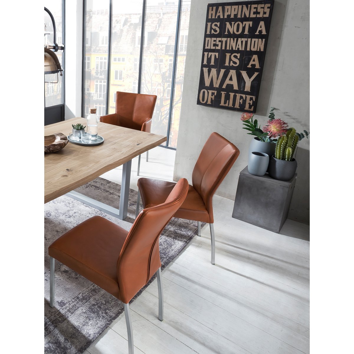 Tisch 180x90 cm, Wildeiche, silbernes Gestell