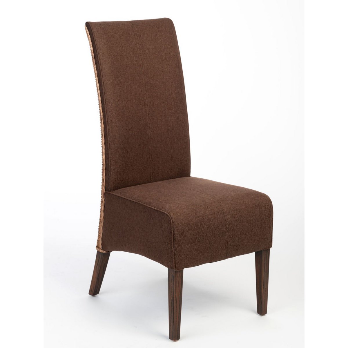 Rattanstühle Set 4 Stück Esszimmer Stühle Antonio Polsterstühle braun Polster Wildleder-Optik cognac