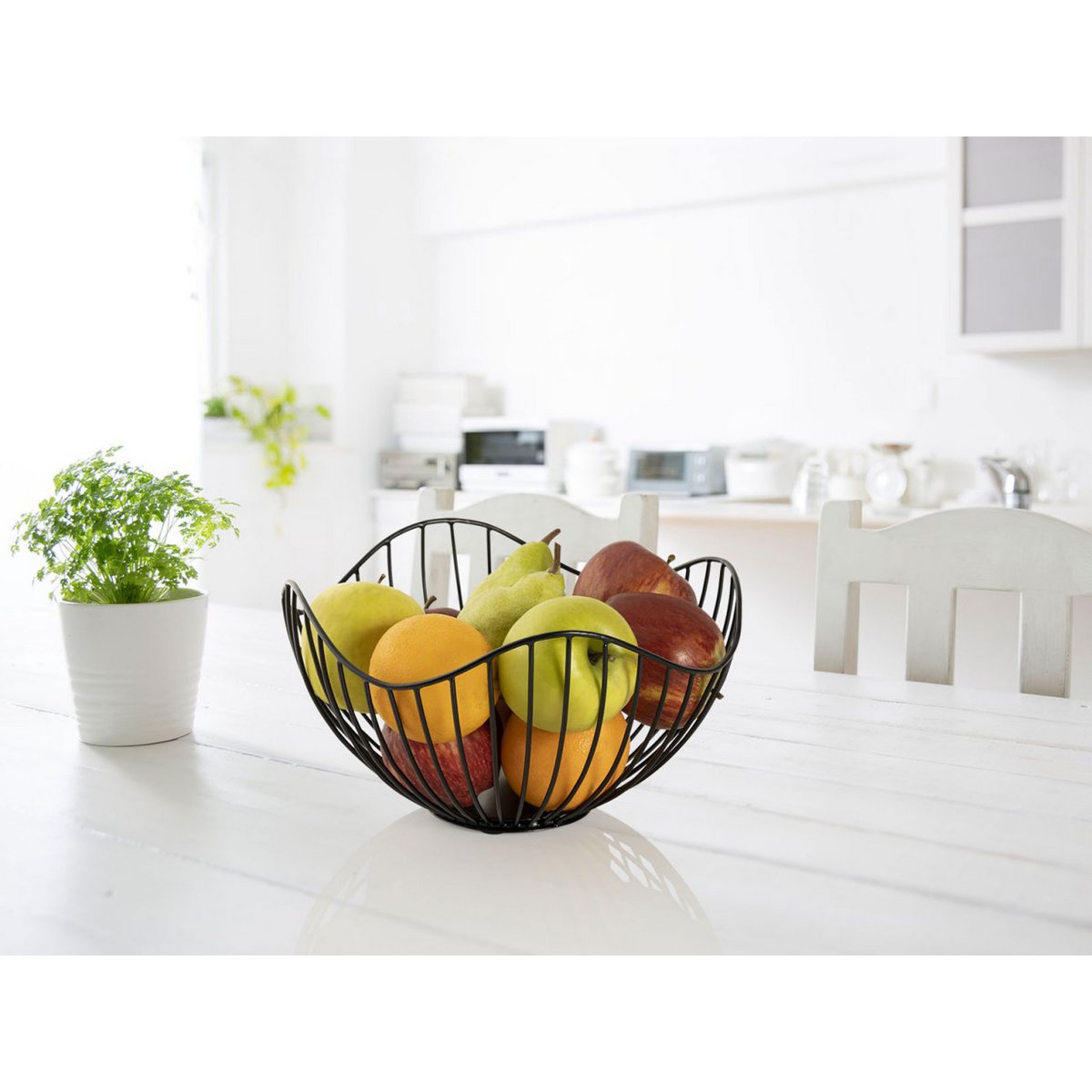 Obstkorb Metall ø 25 H 14 cm Brotkorb Set 2 Stück Obstschale Metall schwarz o. gold rund Wave