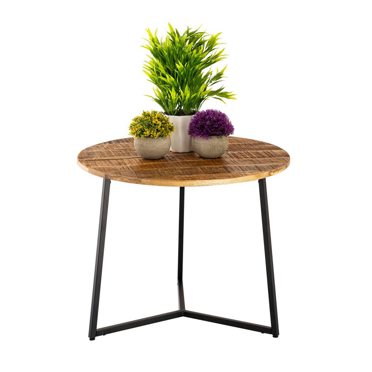 Couchtisch rund Beistelltisch Massivholz ø 56cm Wohnzimmertisch La Palma Metall Gestell schwarz