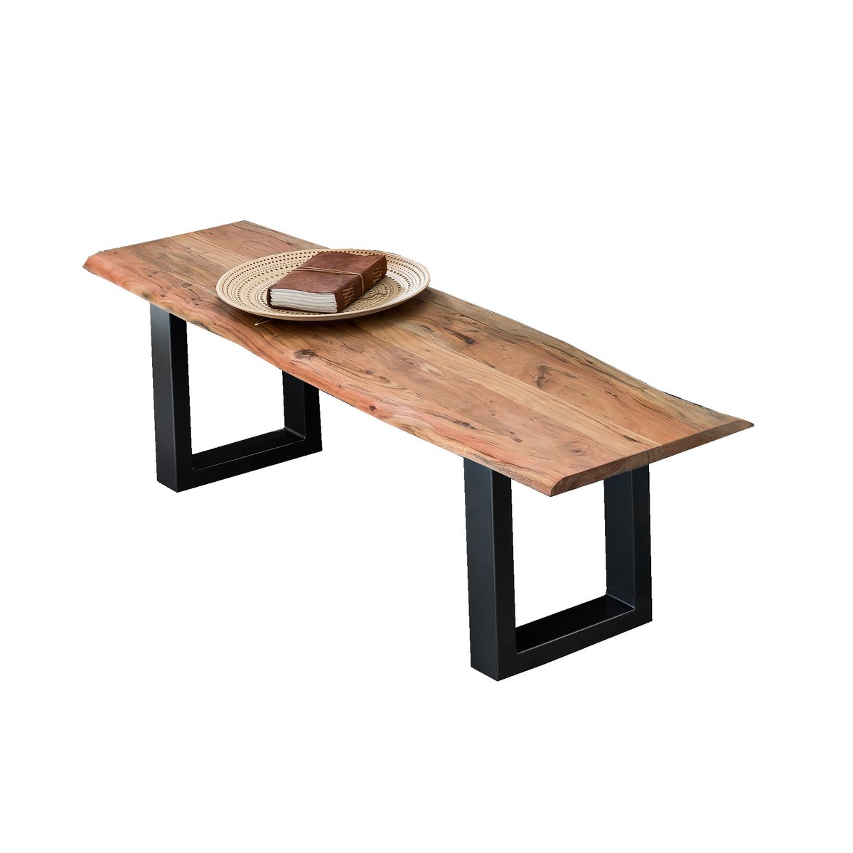 Bank 150 cm, natur, Gestell schwarz