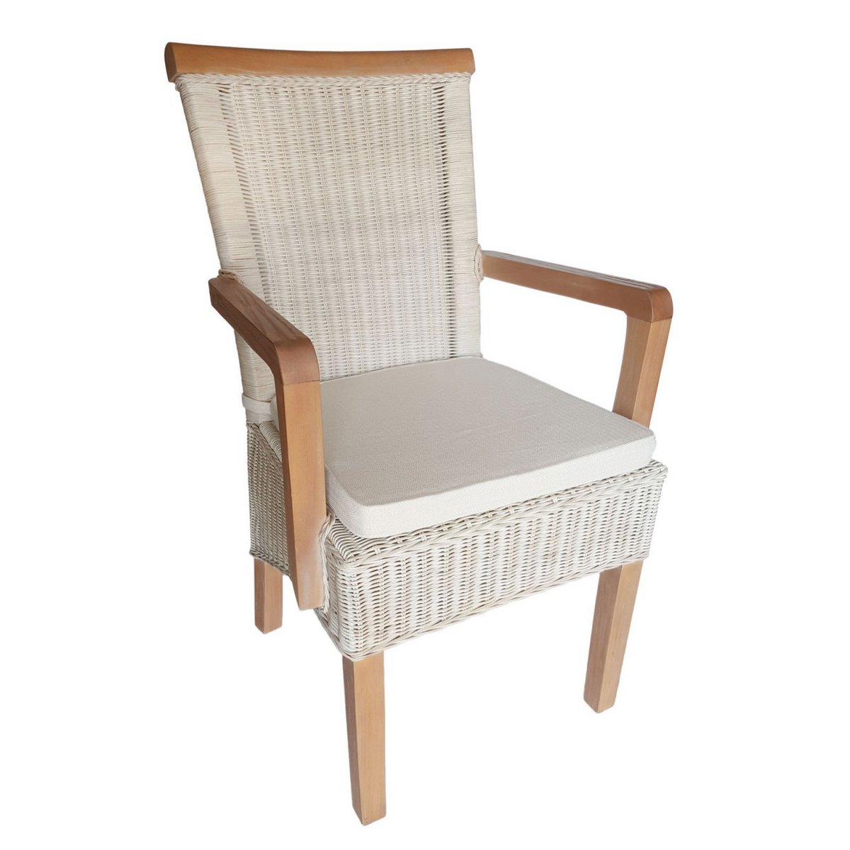 Esszimmer Stuhl mit Armlehnen Rattanstuhl weiß Perth Korbstuhl Rattan Sessel nachhaltig