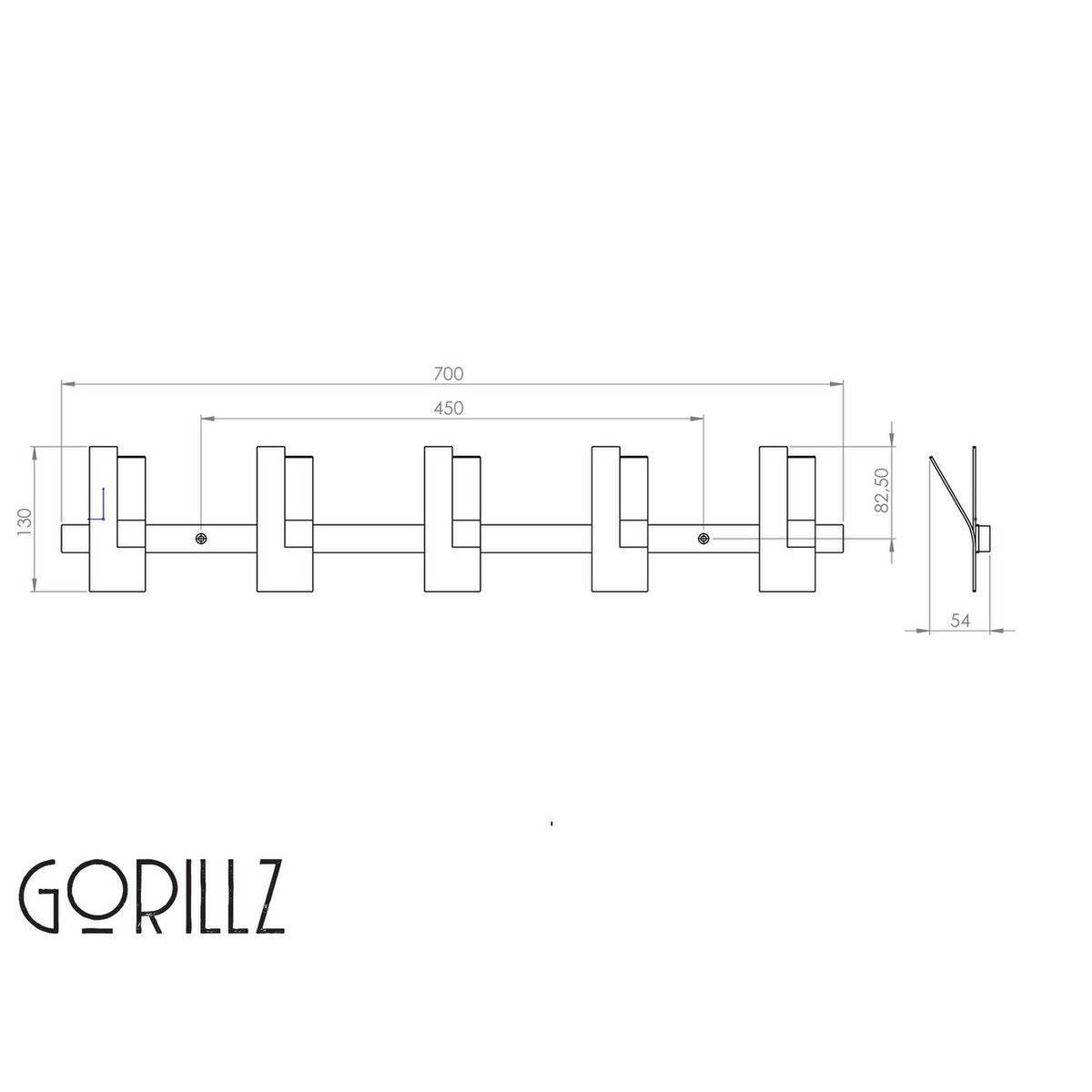 Gorillz Incision - Garderobenleiste – Wandgarderobe – 10 Garderobenhaken – Metall – Schwarz