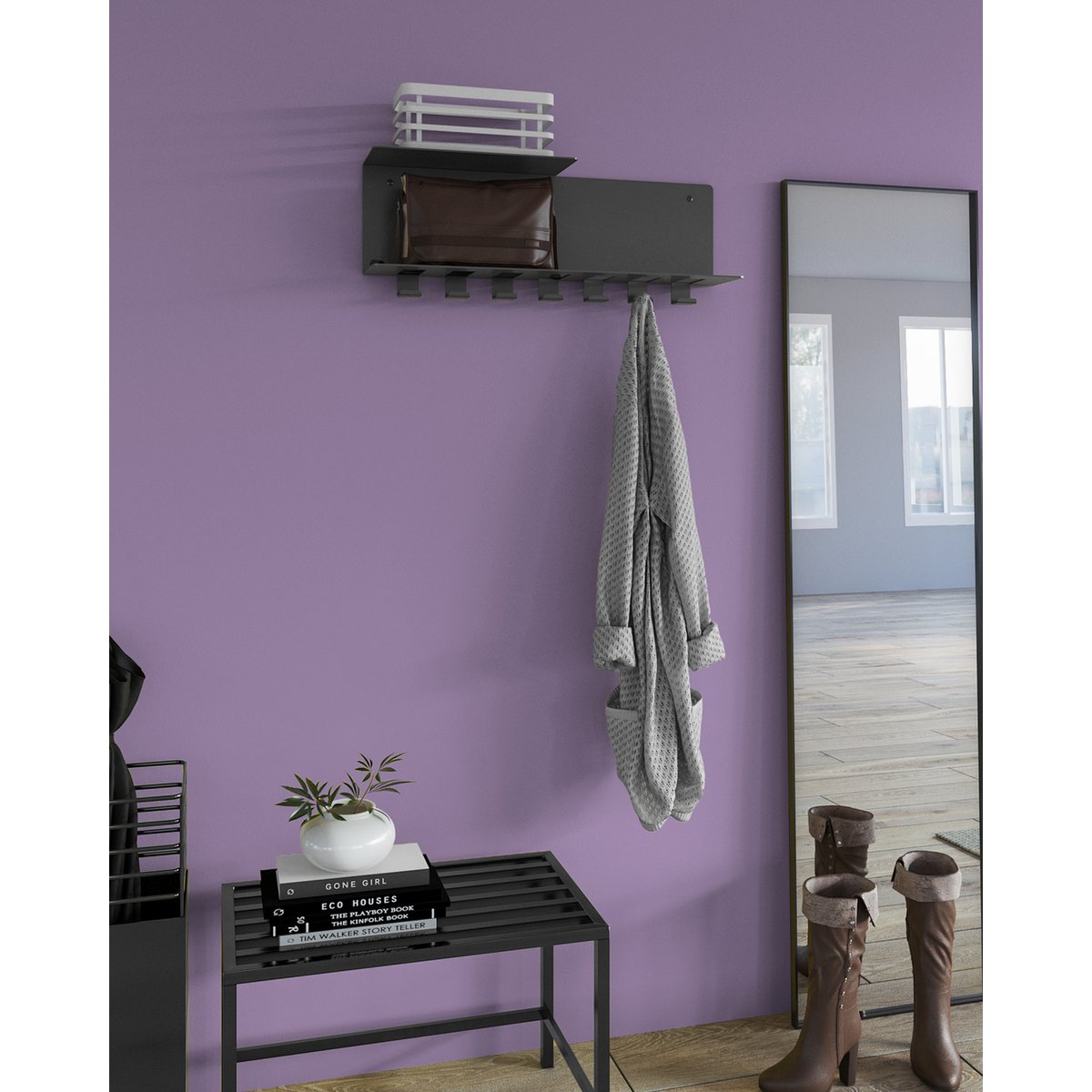 Gorillz Plenck - Wandgarderobe - mit Hutablage -Kleiderschrank - Schwarz