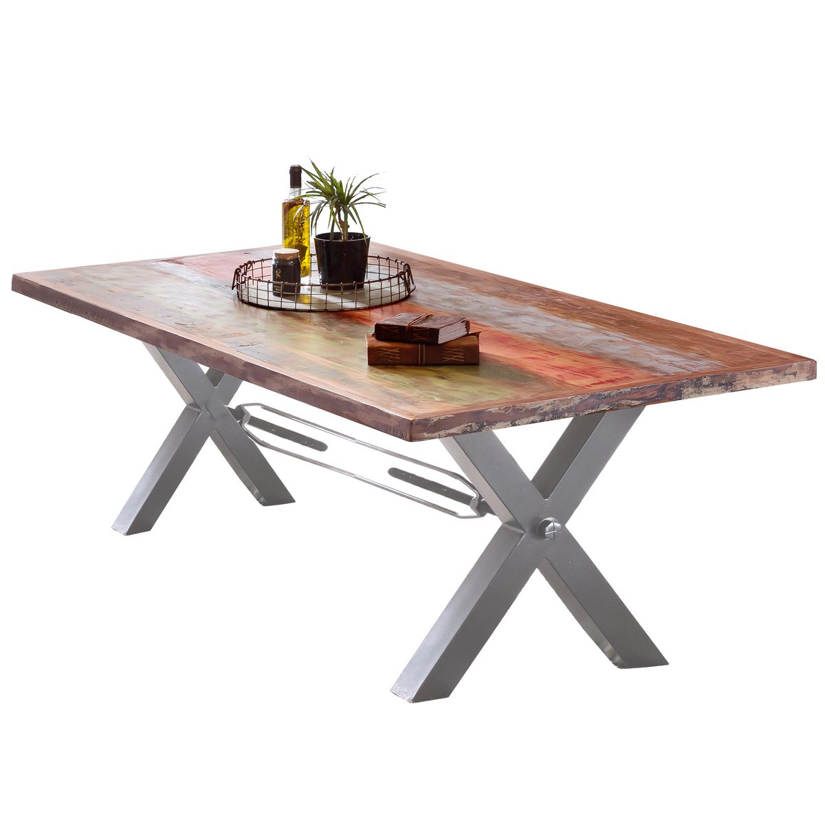 Tisch 220x100 cm, Altholz bunt lackiert