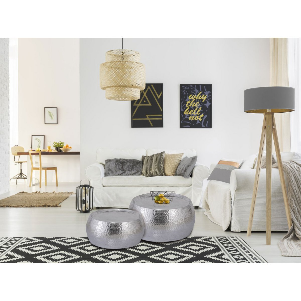 Couchtisch 2er Set Dakar rund ø 55/43 x H 30/28 cm silber Aluminium gehämmert