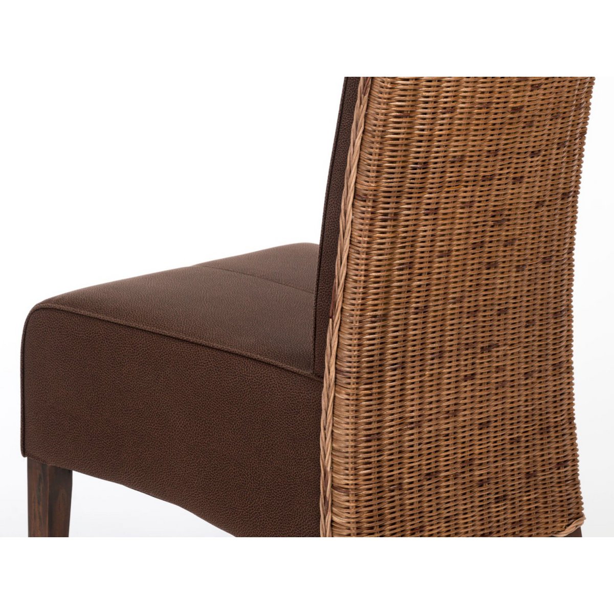 Rattanstühle Set 6 Stück Esszimmer Stühle Polsterstühle Antonio braun Polster Wildleder-Optik