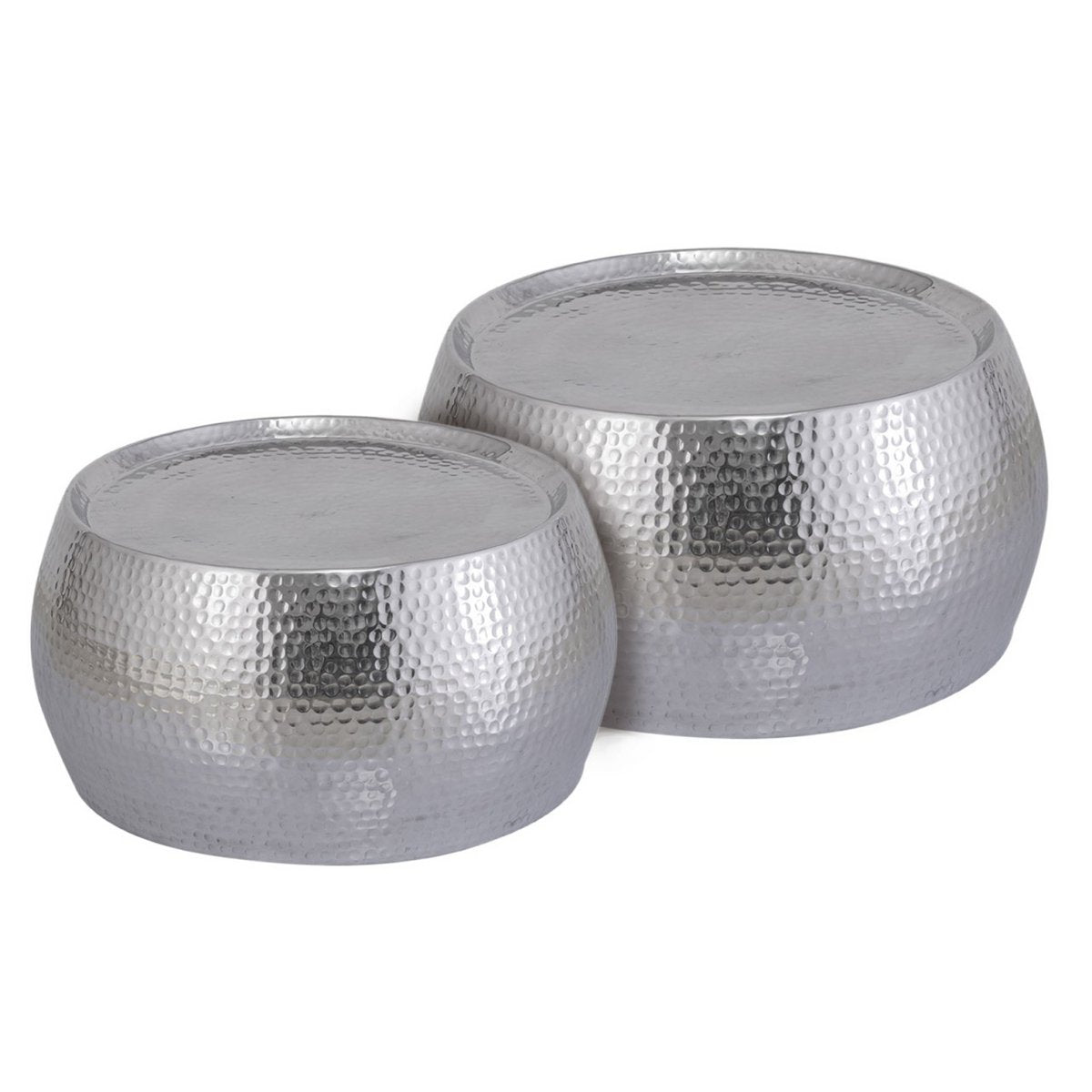 Couchtisch 2er Set Dakar rund ø 55/43 x H 30/28 cm silber Aluminium gehämmert
