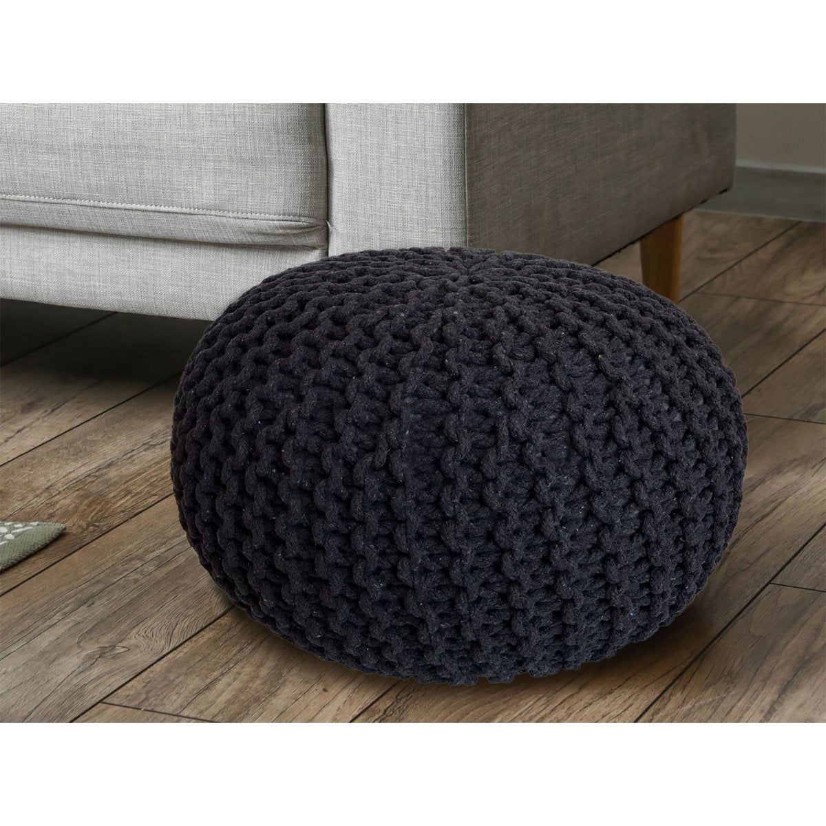 Pouf Ø 55 H 37 H 37 Strickhocker Sitzpouf Bodenkissen nachhaltig