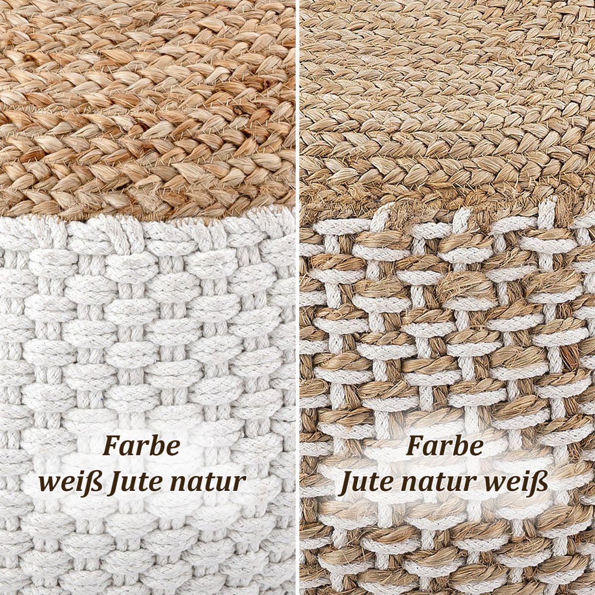 Sitzpouf Jute Sitzhocker rund 50x50 cm Deko Hocker Jute natur Sitzpouf Bodenkissen Fußhocker